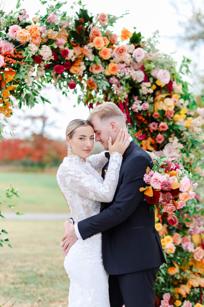 lush archway of colorful flowers 